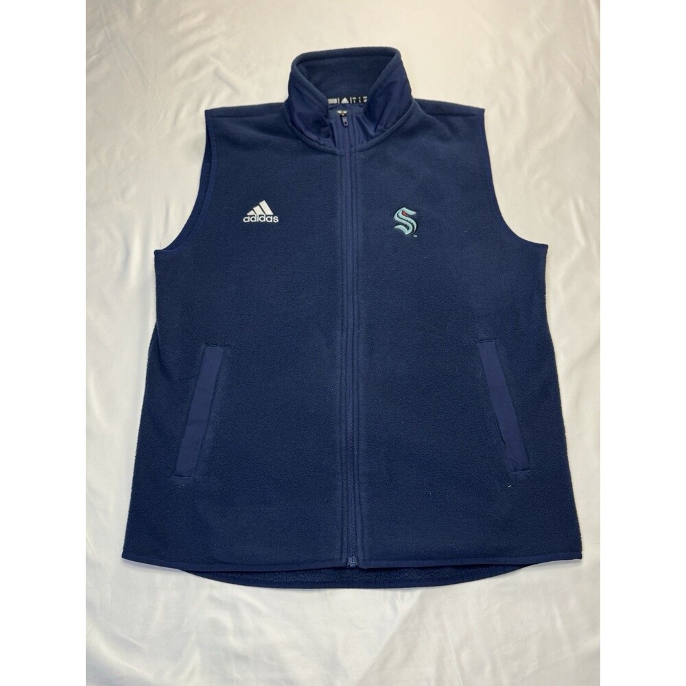 Adidas Seattle Kraken Fleece Vest Full Zip Navy Blue NHL Pockets Mens Large